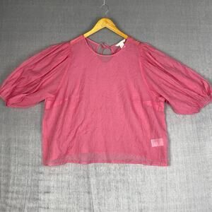 Womens‎ Sheer Blouse XXL Pink Balloon Sleeve Lyocell Tie Back Feminine Angelcore